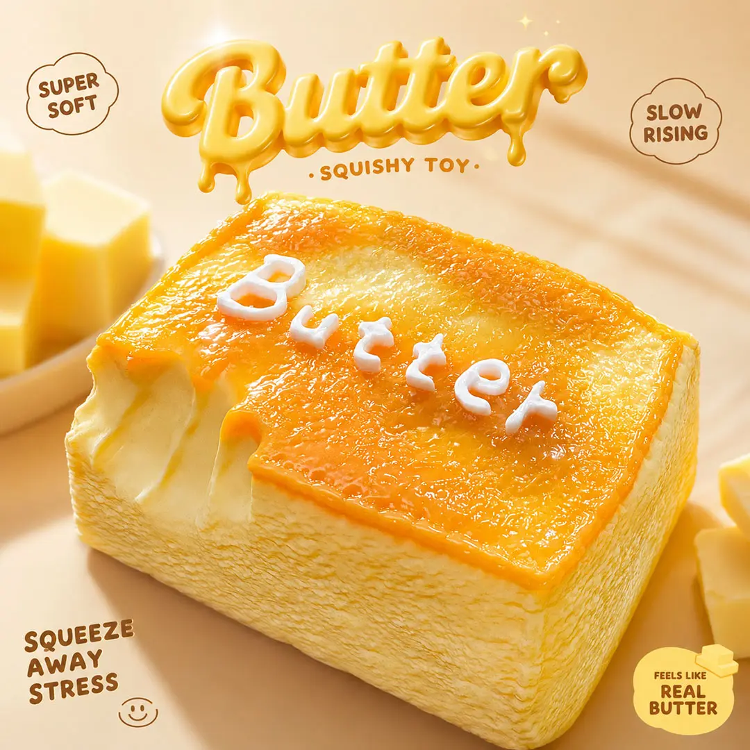 Kawaii Yellow Butter Block Silicone Squishy - Soft Block, Flexible Sensory Fidget Squishies, Stretchy Squeeze Stress Relief Toy for Kids, Office Desk Fidgeting Gift by dealsforyoudays