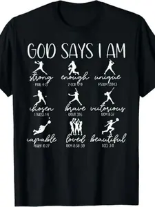 Men's & Women's Christian Bible Verse T-Shirt - God Says I Am - Psalm 23:1-6 & John 14:6 Scripture - Softball Tee for Church Team Apparel - Pure Short-Sleeve Shirt 220G