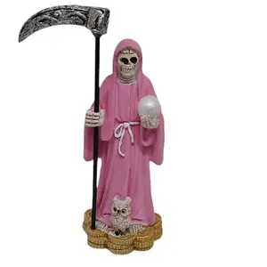 Santa Muerte Rosita Figurine with Pink Robe and Scythe for Decorative Display Decoration