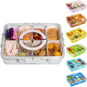 Divided Snack Serving Tray with Lid and Handle travel Snackle Box Charcuterie Container Portable Storage Organizer for Candy, Fruits, Nuts, Snacks 1Pack White