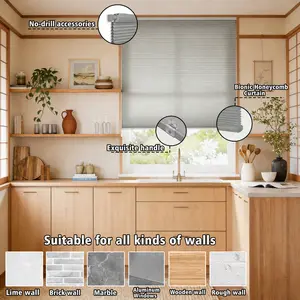 Upgraded No Drill Cordless Cellular Shades, Light Filtering Gray Honeycomb Blinds, Custom Size Bottom Up Window Shades, Easy Install Privacy Blinds Blackout Curtains Beige Blackout Curtains