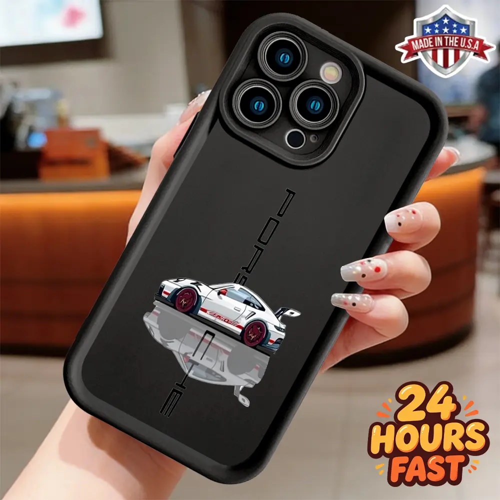 Porsche Style TPU Smartphone Casing - Iconic Sports Car Graphic with Reflection Effect, Shockproof Waterproof Protection, Durable USA-Made Accessory for 11-17 Pro Max Plus Air Series Cellphone Handheld Devices, Gift for Car Enthusiasts
