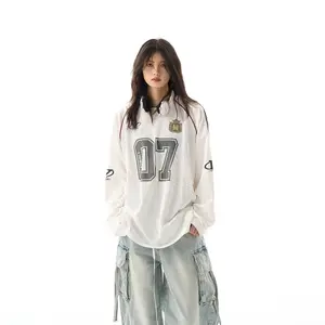 2025Personalized Comfortable Early Autumn Long-sleeved Pullover V-neck T-shirt For Men And Women Rugby Jersey Mesh Printed Design Loose Top -H