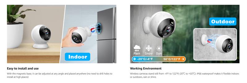 Litymol Magnetic Wireless Window Security Camera with 2K Resolution, AI Motion Detection, Color Night Vision, 2-Way Audio and Cloud Storage