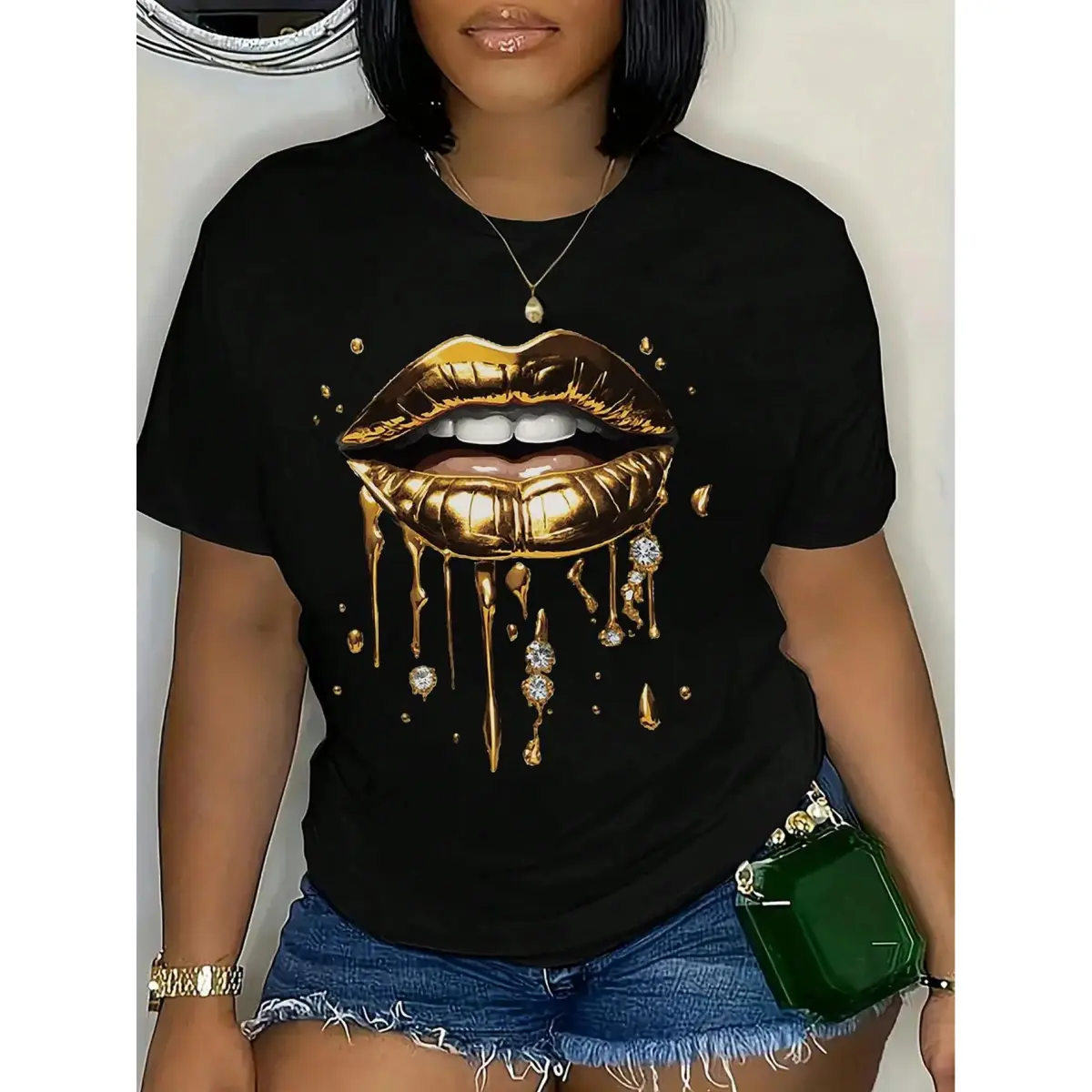 Premium Cotton Lip Print T-Shirt, Women's Boxy Short Sleeve Top with Dropped Shoulders and Soft-Wash Finish, Tshirt, Shortsleeve, Printed, T Shirts For Women, Women's Graphic Tees