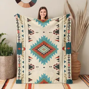 Boho Aztec Throw Blanket 50"x 60", Western Indian Native American Blanket Southwestern Decor, Beige Soft Cozy Lightweight Throws Blankets Gifts for Women Men Couch Bed Sofa Chair : Home,Blanket Plushthin Quilt Holiday Gift,,Vibrant Geometric Pattern