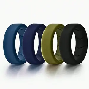Set of 4 Premium Silicone Rings for Men, Rubber Rings Fits Sizes 7-15, Comfortable, Durable and Stylish for Active Lifestyle 8mm Wide 2mm Thick, Birthday, Party Gift