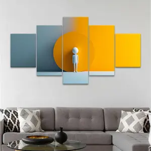 5 Counts Unframed Canvas Poster, Minimalist Figure Orange Yellow Background Poster, Exquisite Poster, Perfect Living Room Decoration, Modern Art, Fashion Family Poster, Wall Art Decoration, Odorless, Waterproof, Artwork