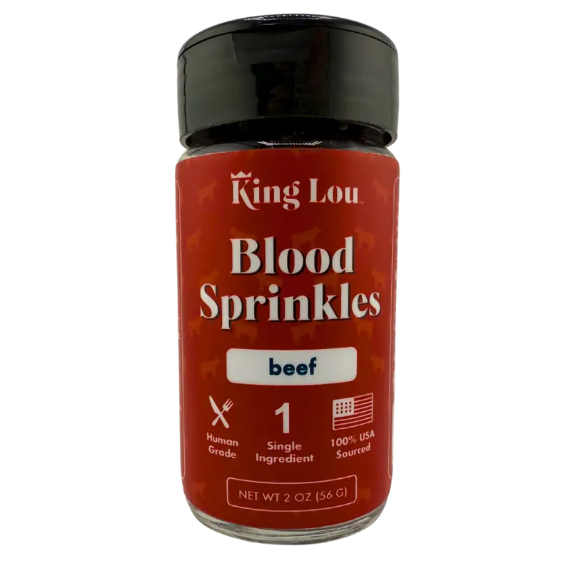 King Lou Beef Blood Sprinkles Topper for Dogs and Cats, 100% USA, Single-Ingredient Premium Quality Topper Supplement and Treat, Rich in Iron, Zinc, and B Vitamins