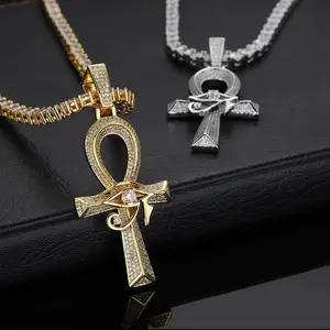 Cross Europe and the United States hip hop Horus Eye Ankh Cross pendant micro inset zircon retro personality necklace accessories