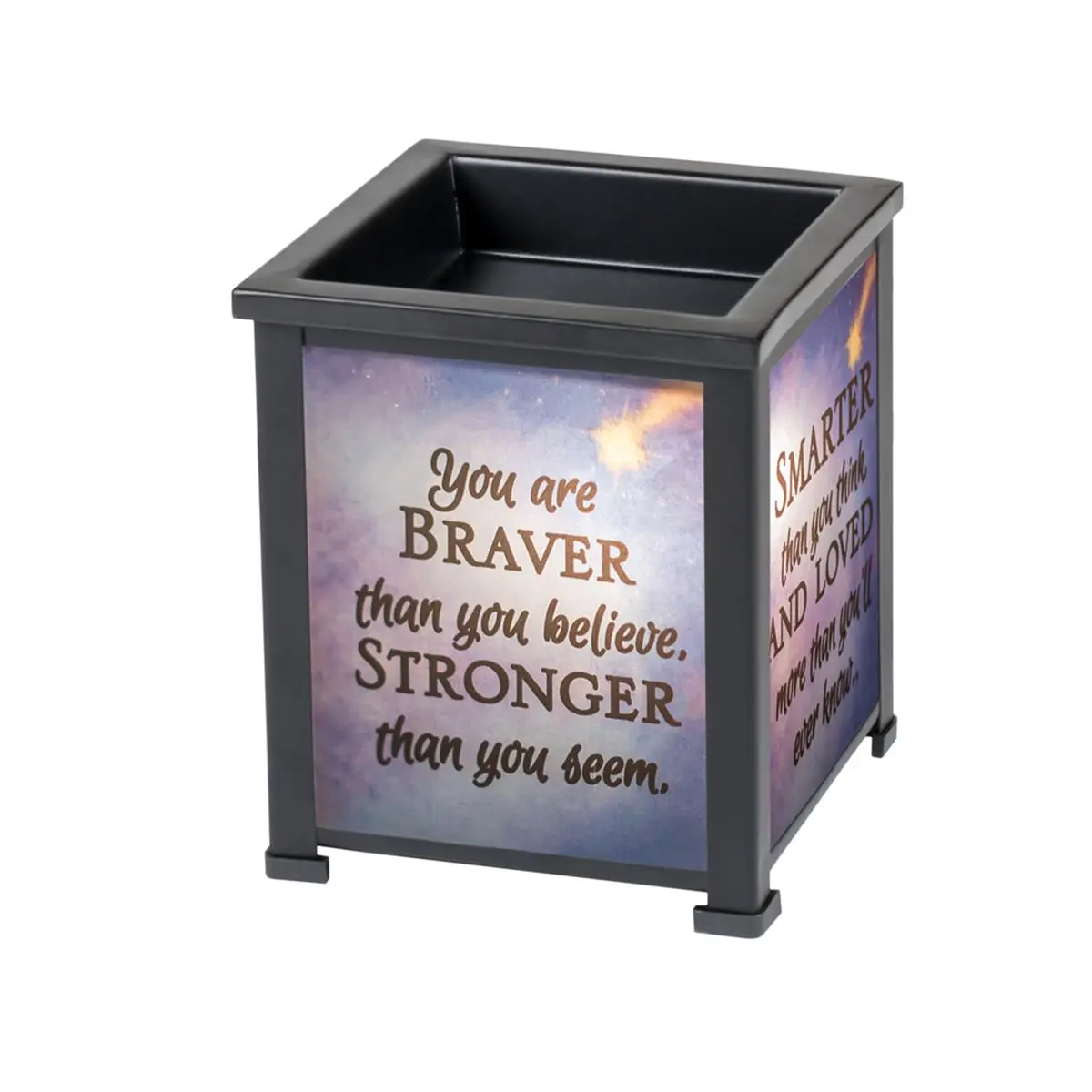 Dicksons  Black Metal Electrical Wax Tart & Oil Glass Lantern Warmer - You Are Braver Than You Believe, Stronger Than You Seem, Fragrance, Light