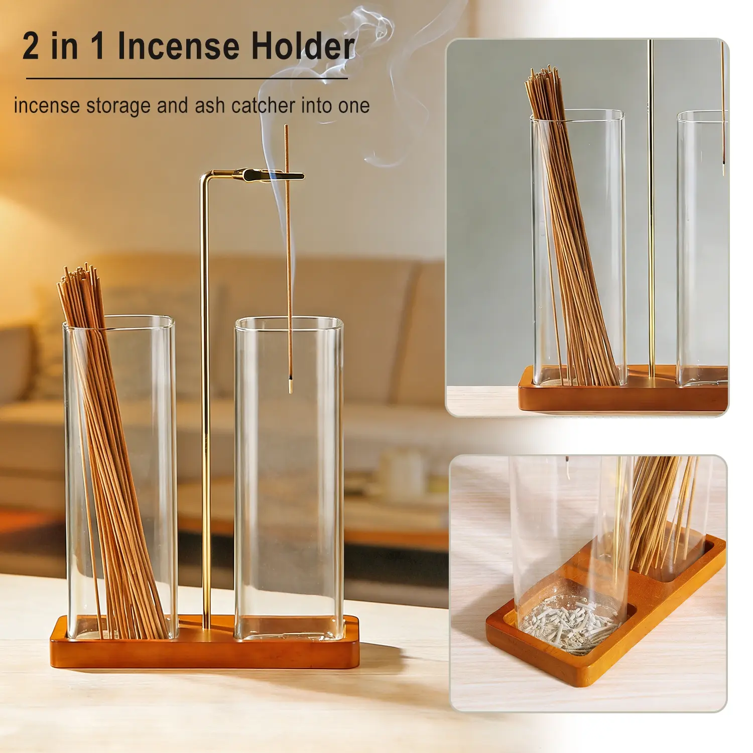 Two-In-One Incense Stick Burner, Cool Incense Burners, Large Glass Incense Holder with Ash Catcher, Inverted Incense Burner for Meditation Yoga Spa Home Decor, Aroma, Scented Home Fragrance, Calming Home Fragrance, Home Fragrance Products