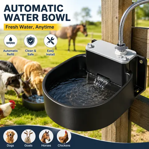 FarmParadise Stainless Steel Automatic Animal Water Bowl - Auto Refill Kit with Float Valve, Filter, Hose, Adapter for Dogs, Outdoor Livestock Feeding Supply
