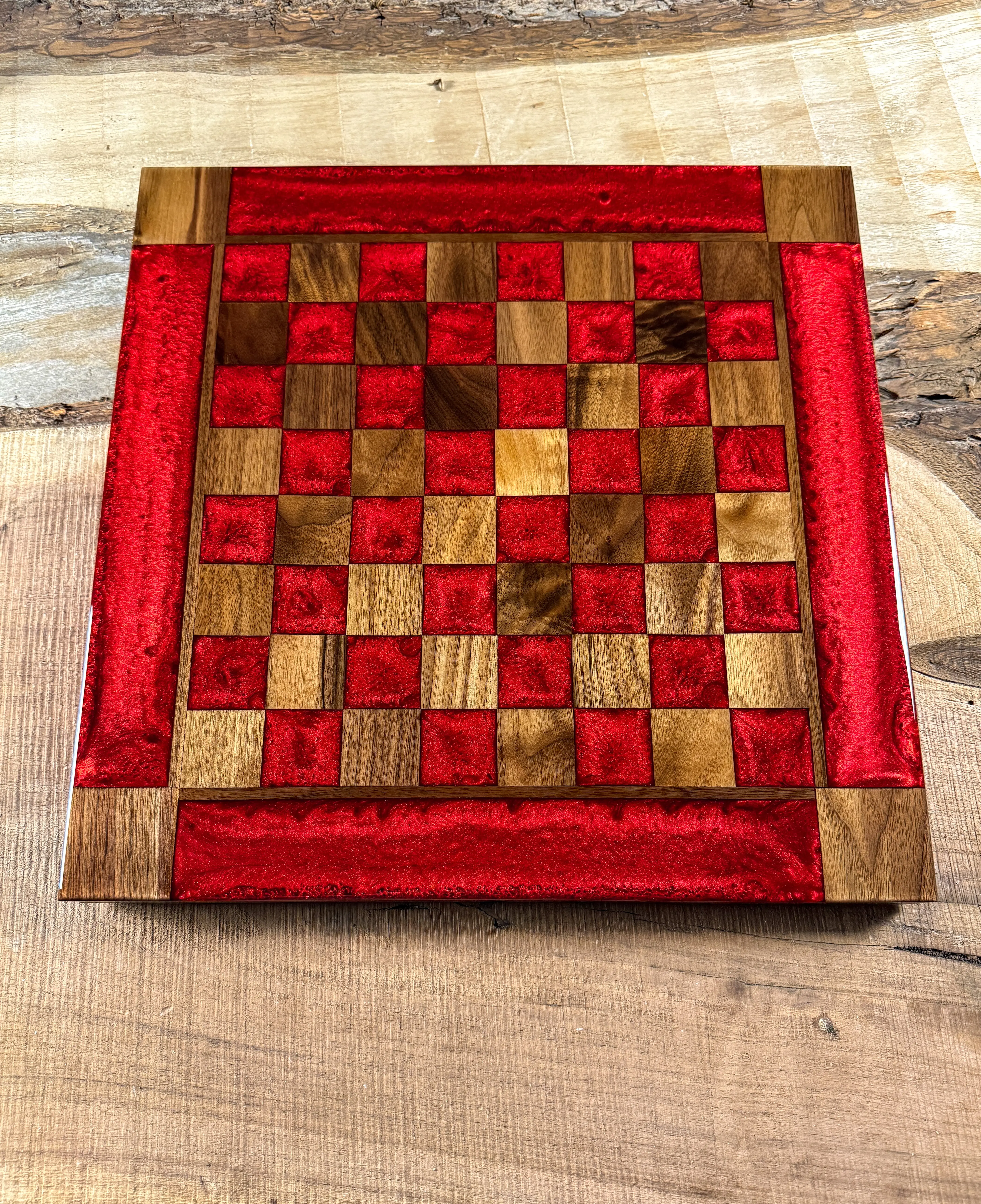 Red Lava Black Walnut Chess Board (Chess Set Included)