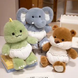 Cute 40cm Baby Animal Plush Toy, Dinosaur Elephant Otter Wearing Diapers, Running Soft Stuffed Doll, Kids Sleep Pillow Gift, Moveable Stuffed Animal