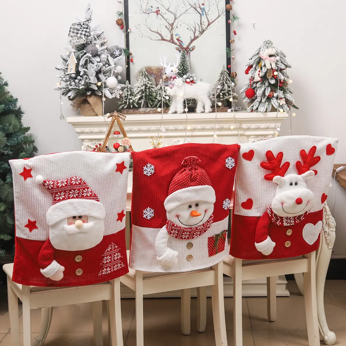 Christmas Decoration Fabric Santa Claus Chair Cover Set, New Style Christmas Decorations for Tables Chairs Seats Backs, Festive Decoration