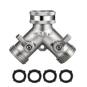 2 Way Y Hose Splitter Connector  with Comfortable Grip Shut Off Valves, Adapter for Water Tap, Outlet, & Spigot, Brass material metal hose splitter