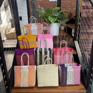 Compact Mexican Tote Plastic Bag Handwoven Recycled Eco-Friendly Handmade Woven Purse Lightweight Durable Waterproof Great Gift for Everyday Use