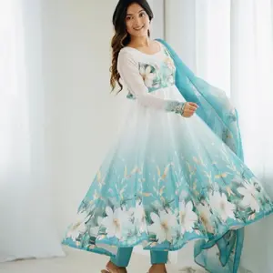 Timeless Classic Onion Pink Floral Printed Organza Anarkali Suit Set with Dupptta for Festivals & Weddings Pure Soft Organza Silk Fabric Fully Flair Kali Pattern Canvas Patta Ready to Wear