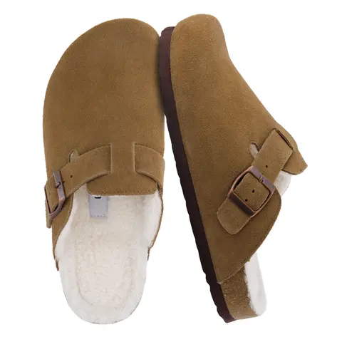 Cushionaire Hana Genuine Suede Fur Lined Cozy Clogs for Women | Classic Leather Mules with Soft Faux Fur Lining | Ultra Comfortable Soft Footbed Clogs with Supportive Insole | Flexible Outsole Casual Clogs for Everyday Walking | Stylish Clog Mule Design