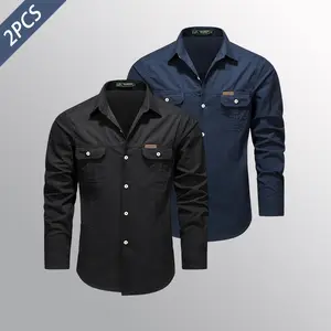 2-Piece Workwear Shirt Classic Collar Design Three-Dimensional Chest Pocket Vintage Feel Heavyweight Fabric Stiff and Stylish Outdoor Commuter Mountain Camping City Cycling