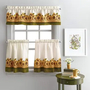 Sunflower Garden Kitchen Curtain Tier & Valance Set Yellow Farmhouse Floral Window Curtains for Kitchen Dining Room & Small Windows 36 Inch Cotton Light-filtering Rustic Home Decor