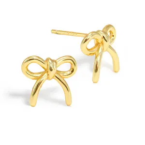 SONIA HOU Holiday Coquette Bow Stud Earrings - 18K Gold Over Sterling Silver S925 | Dainty Small Christmas Festive Bowknot | Minimalist Chic Trendy