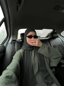F12lvse+toujin(2‑Piece Olive Green Textured Abaya & Black Hijab Set, Women Oversized Long Sleeve Modest Outfit, Casual Street Daily Wear)
