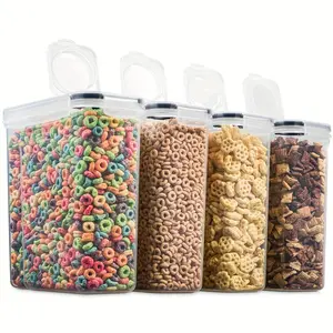 4 Pack (135OZ) Large Airtight Food Storage Cereal Containers | BPA-Free Plastic, Flip Top Closure, Multipurpose Use for Rice, Pasta, Sugar, Flour with Measuring Cup & 20 Labels