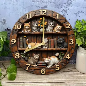Silent Wall Clock, 2D Design, Battery Powered, Includes Assembly Kit, Wooden Frame, Hands, Perfect for Winter Entryway Decor
