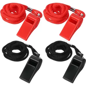 4 Packs Whistle with Lanyard, Whistle for Coaches, Plastic  Whistles with Lanyard, Loud Crisp Sound  Whistles for Teacher, Referees, Coaches,  Pets, Black & Red