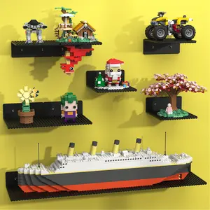 Dual-Sided 12-Pack Floating Shelves, 5x5.5 Inch Dual-Sided 16x17 Stud Baseplate with Wall Plugs & Adhesive Strips, ABS Display Shelves for Toy Brick Storage and Room Decor (White/Black/Gray)