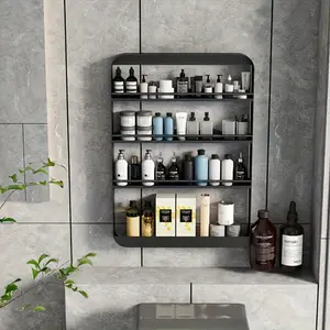 1pc multifunctional wall-hung bathroom storage rack without punching, space-saving cosmetic storage container with adjustable shelf, dressing table and bathroom accessories for storage. Bathroom organization