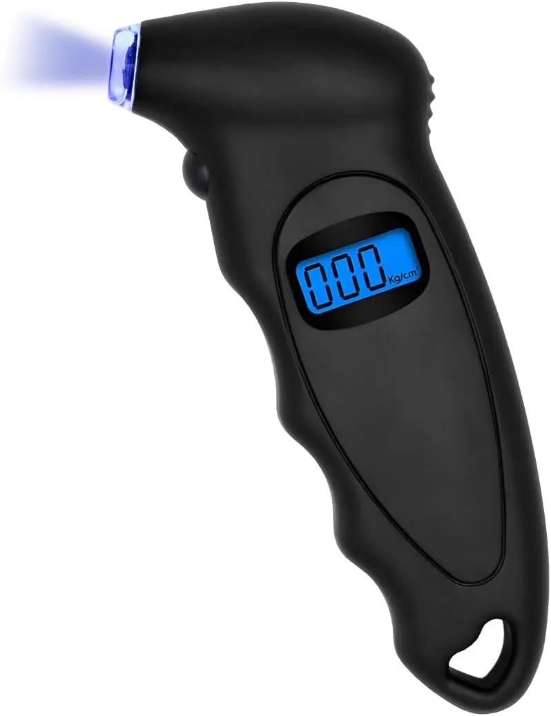 Digital Tire Pressure Gauge, 150PSI 4 Settings High Accuracy Tire Gauge with Backlit LCD and Non-Slip Grip, Easy to Read Air Pressure Gauge for Cars, Trucks and Bicycles (Black)