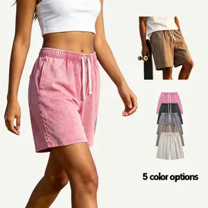 Wayii Fashion Women's 260G Acid Washed Cotton Sweat Shorts, Mid Waist Elastic Drawstring Casual Gym Shorts with Pockets for Summer summervibes