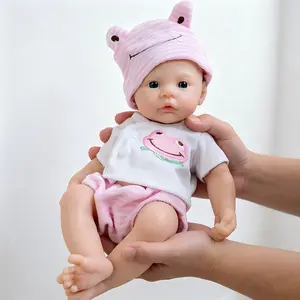 Silicone Reborn Baby Doll 12 Inch Blue Eyes Open Mouth Handcrafted Lifelike Girl Doll Premium Gift Set with Outfit & Accessories  Gift Box Girl Doll  Cute Dolls