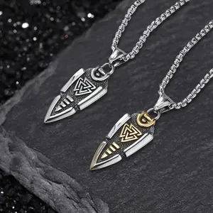 GTHIC Nordic Valknut Spear of Odin Stainless Steel Necklace Fashion Accessories for Daily Wear