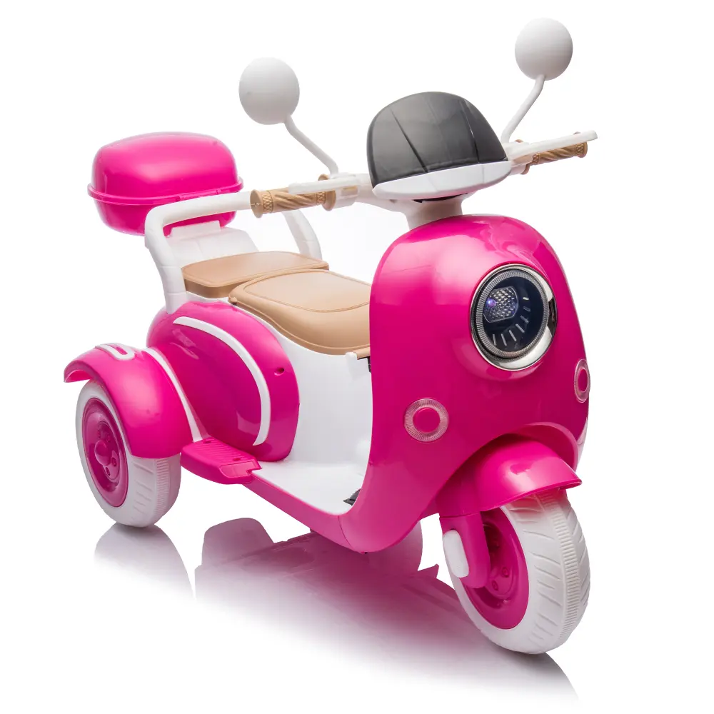 12V Two motors Kids Ride On Level Up Two-seater  Electric Motorcycle,Three-wheel Toy w/Music,Bluetooth,USB,Backseat flip adult seat,Portable Storage Hooks&Oversized  Trunk,LED Headlight  For Kids