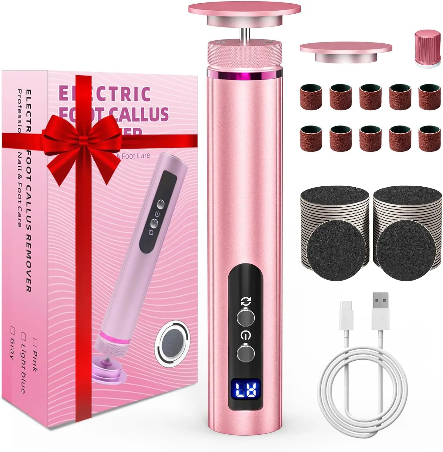 Electric Foot Callus Remover: 2-in-1 Rechargeable Foot File with 7 Adjustable Speeds & 1200RPM Power - Replacement Sandpaper Discs - Professional Pedicure Tool for  & Calluses Removal