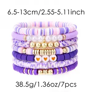Friendship Bracelets Trendy Heishi Clay  Bracelets Stack Gold Beaded Stretch Bracelets for Women Boho Stackable Bracelets Bulk Cute Preppy Jewelry glass  beadskit debit card skin   wine  bottles clay  spinner kandi charm