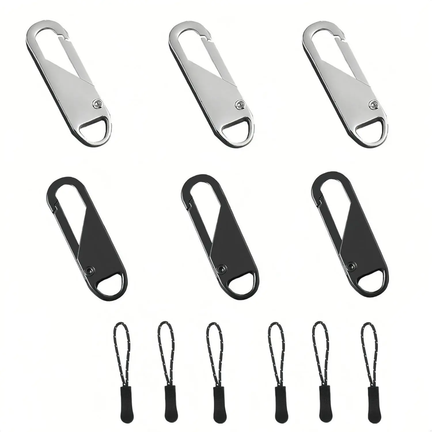 Black-Silver Alloy Electroplated Zipper Pull Replacement Kit - Abrasion-Resistant Repair Accessory for Luggage, Clothing, Handbag - Sewing & Haberdashery Supply