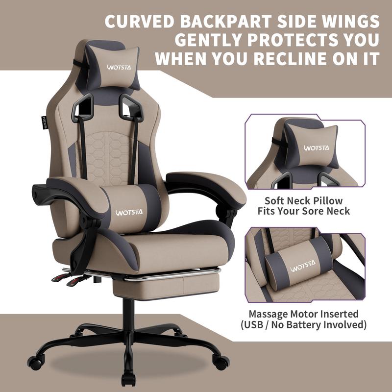 WOTSTA office gaming chair, equipped with comfortable memory foam lumbar support and headrest, office chair backrest can be adjusted to a tilt angle of 90°-135°,Mesh Swivel Rolling Task Chair Furniture Ergonomic