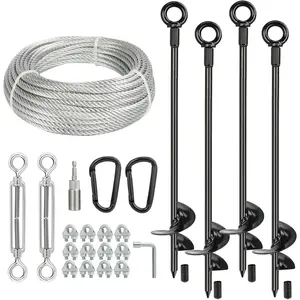 4 count 30" Long Ground Anchors Shed Anchors Kit with 3/16" Galvanized  & Turnbuckles & Carabiners, Heavy Duty Earth Anchors for Sheds Trees Trampoline Greenhouse Swing Set Tent