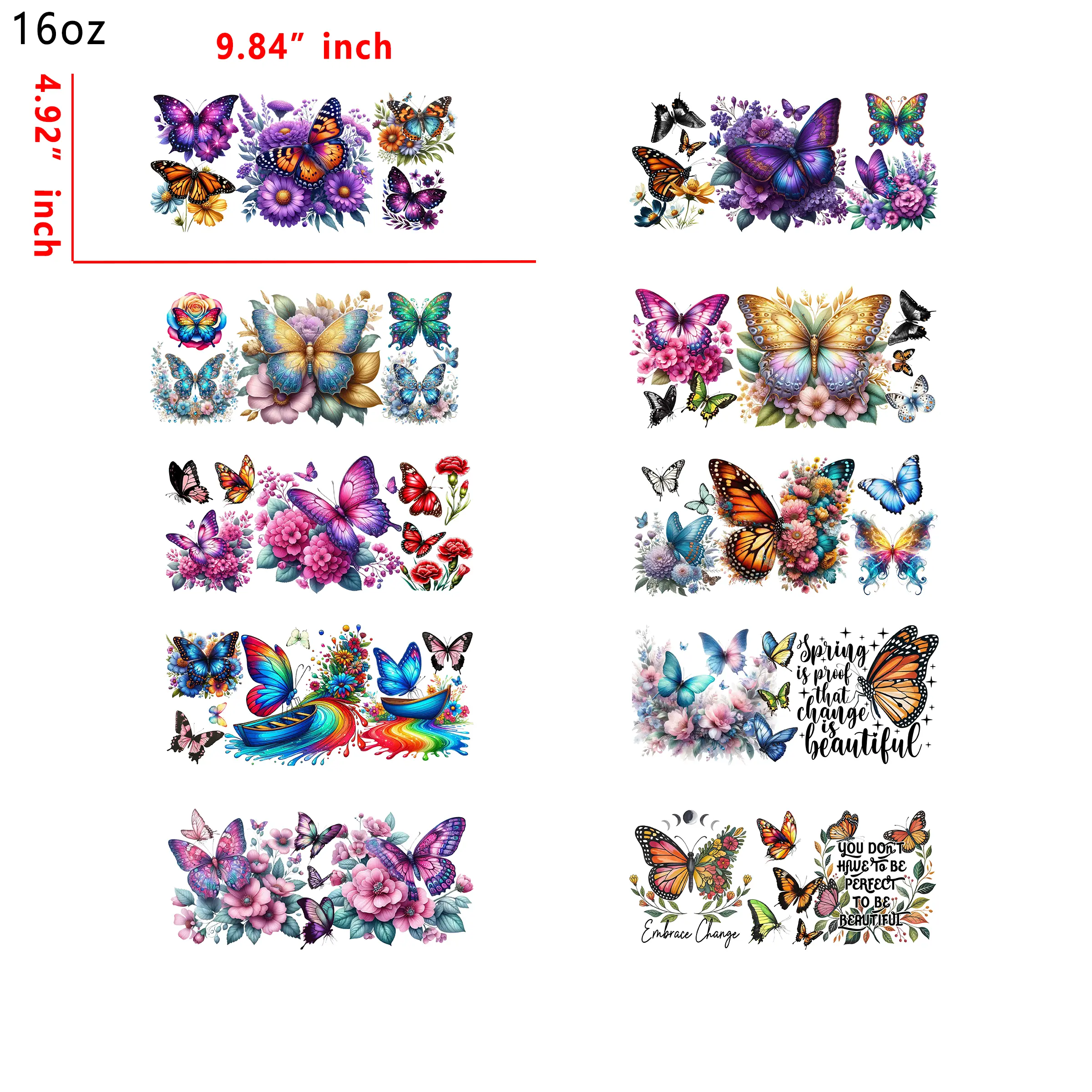(U84) 20pcs butterfly inspired 16OZ Tumbler Cup Wraps, Waterproof Fade-Resistant Decal Stickers, Vivid HD Print with Strong Adhesion, Customizable Transfers for Glass Cups, Mugs & Smooth Surfaces, DIY Art Craft Supplies
