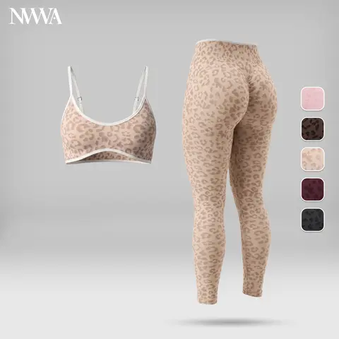 Women’s Leopard Print 2-Piece Gymwear Activewear Set - Thin-Strap Color-Block Sports Bra, High-Waisted Tummy Control Leggings, Quick Dry, Moisture-Wicking, Breathable, Fitted, Machine Washable for Gym, Running, Active Outfits, Matching Workout Set