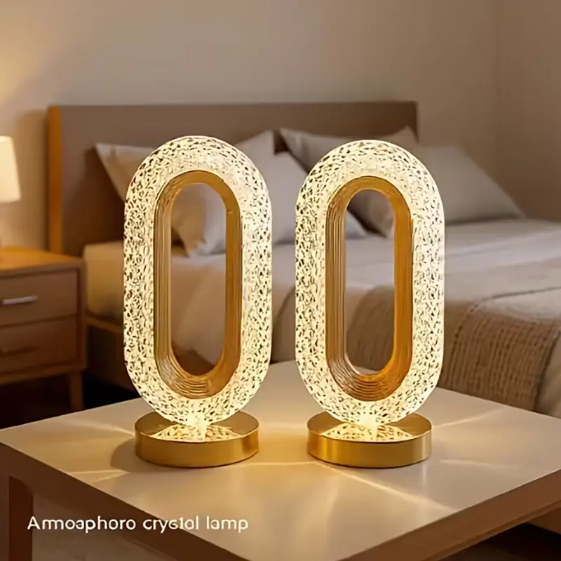 Diamond Oval Crystal Table Lamp,Office USB Charging Lamps,3-Color Adjustable, Living Room Bedside Night Lamps and Decorative Table Lamps, Creative Lamps Suitable for Bedroom, Living Room, Party and Dinner Decoration