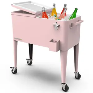 80-Qt Large Outdoor Patio Cooler with Wheels & Handles, Portable Rolling Hard Cooler for Outside, Retro Ice Cooler Cart, Beverage Can Coolers for Backyard Parties