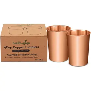Cup Pure Copper Tumblers for Drinking - Ayurvedic Health Pure Copper Cups – 2 pcs. set - 250 ml.(8 fl oz) (Plain)