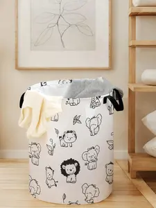 Elephant Pattern Laundry Basket with Handle, Durable Foldable Dirty Clothing Organizer, Large Capacity Toy Storage Box, Random Print Design, All Seasons Use