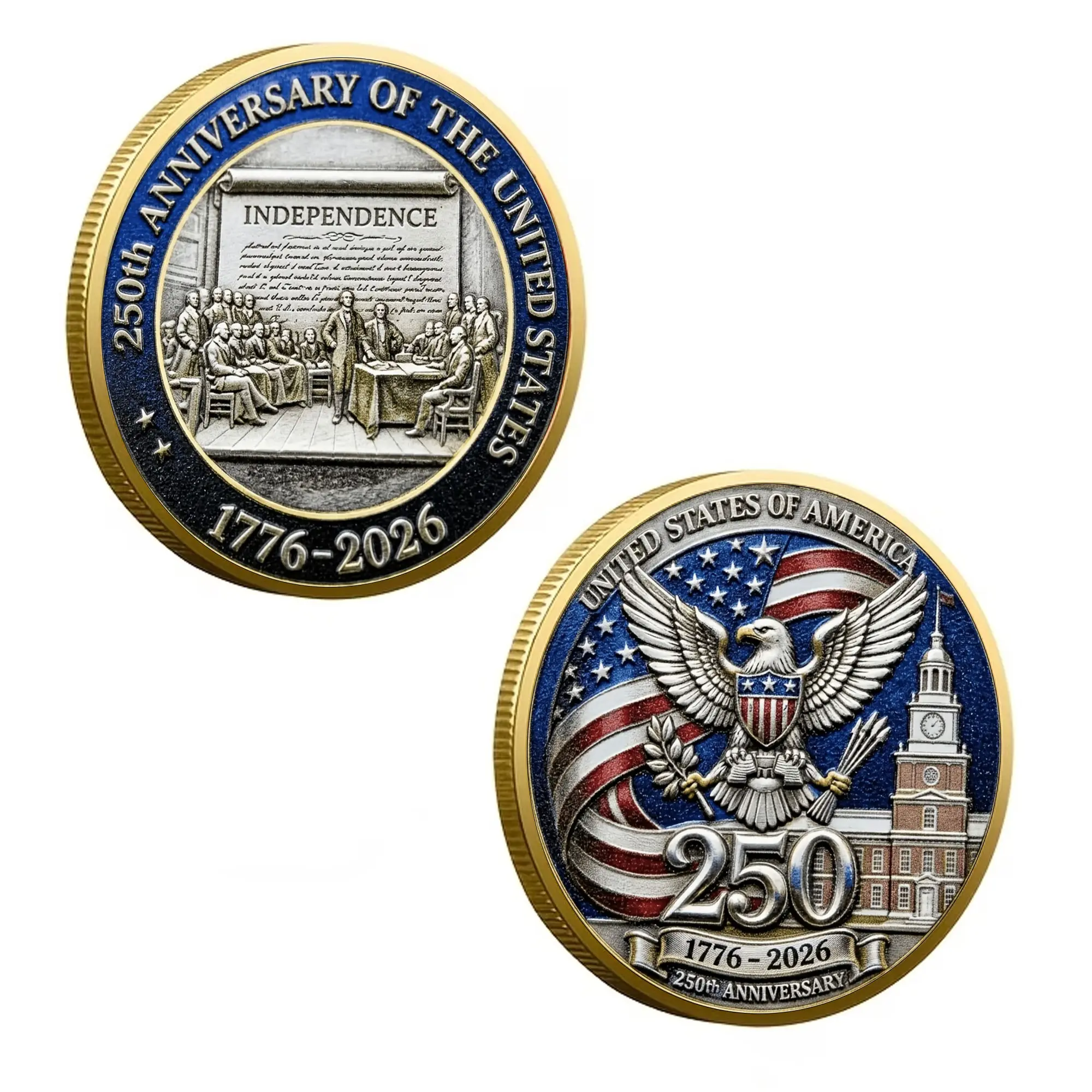 USA 250th Anniversary Eagle Challenge Coin, July 4th Independence Commemorative Coin, Patriotic Gift for Veterans, Military Families and America Lovers